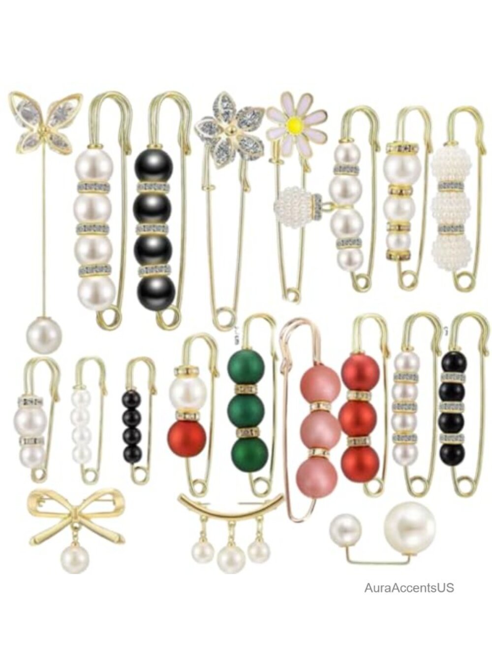 20PCS Scarf Ring Clip Pearl Brooch Pins - Metal Round Circle Shirt Clip Buckle